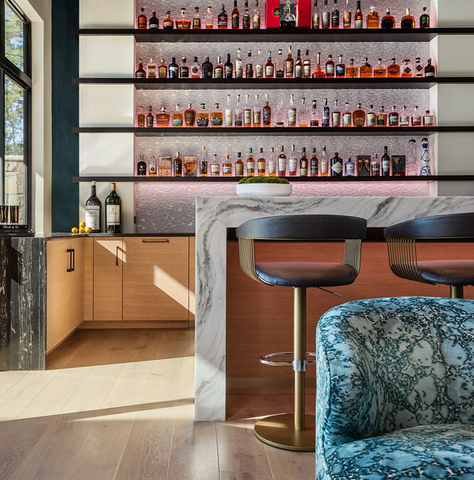 Bar with custom shelving