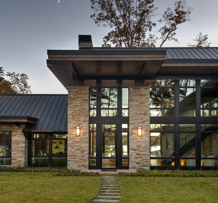 Exterior with cantilever roof section