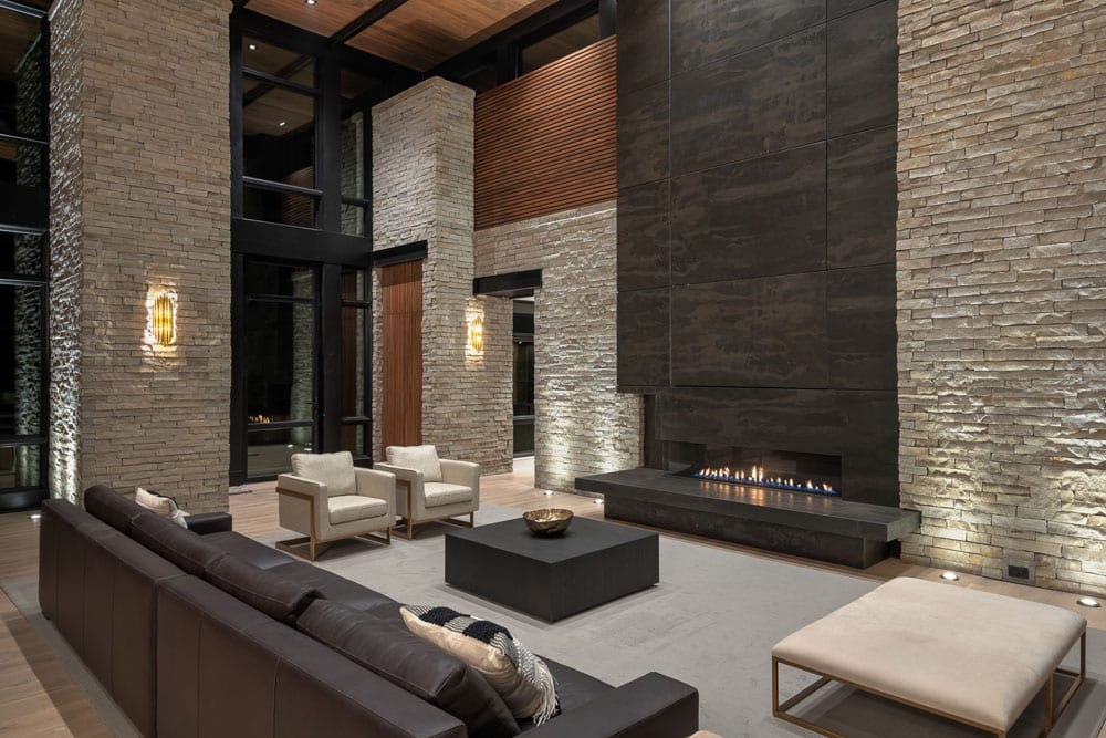 Contemporary living room with fireplace