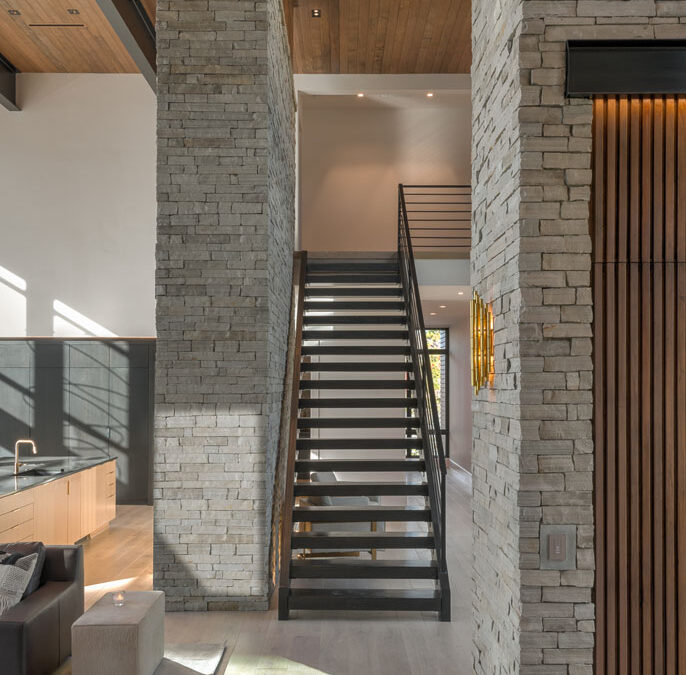Stone pillars with custom stairs