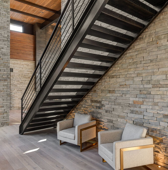 Stone pillars with custom stairs