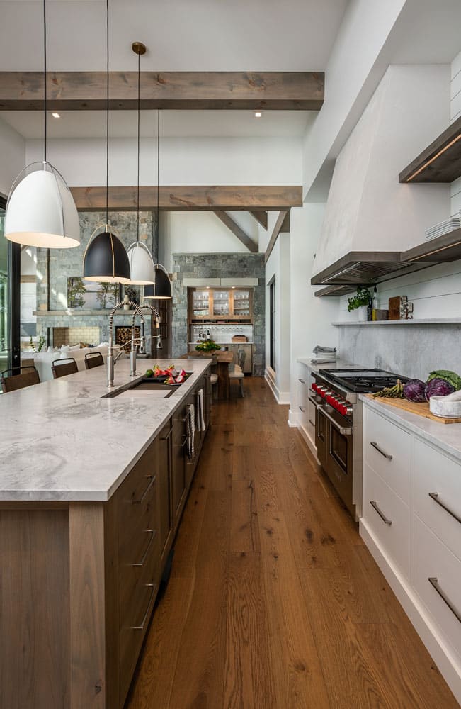 Kitchen with wood beams