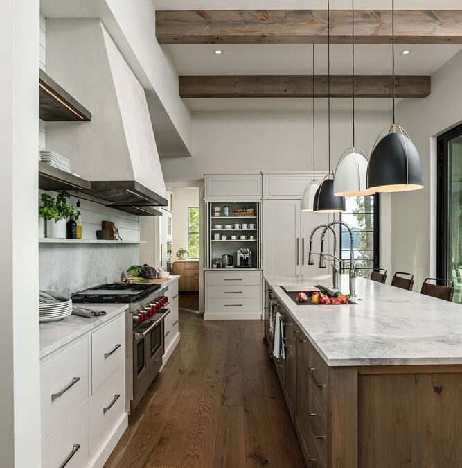 Kitchen with wood beams