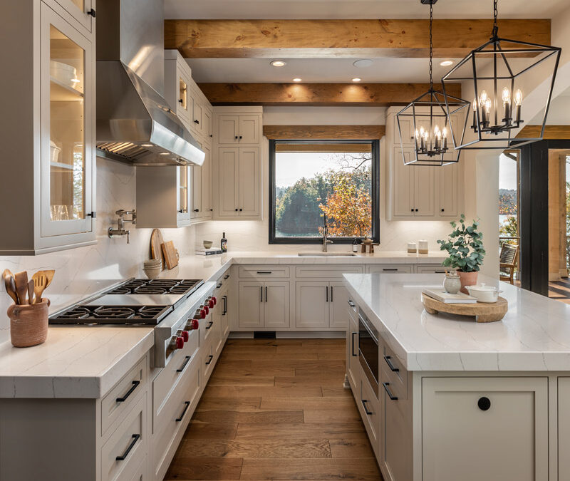 Custom kitchen with large beams