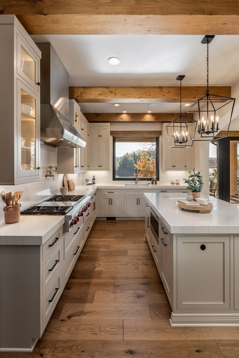 Custom kitchen with large beams