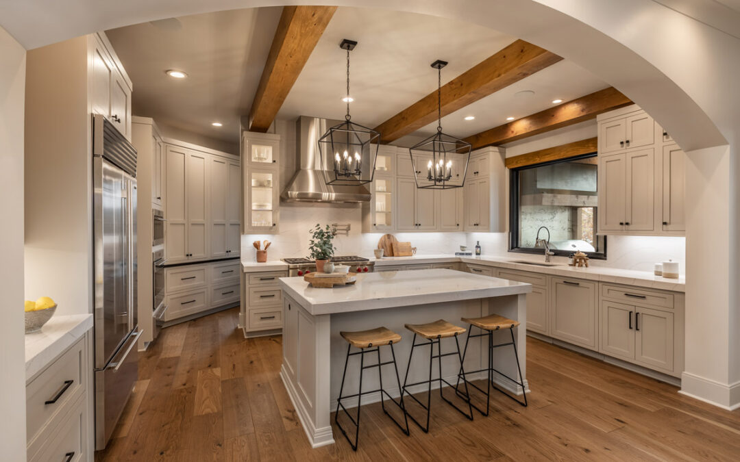 Custom kitchen with large beams