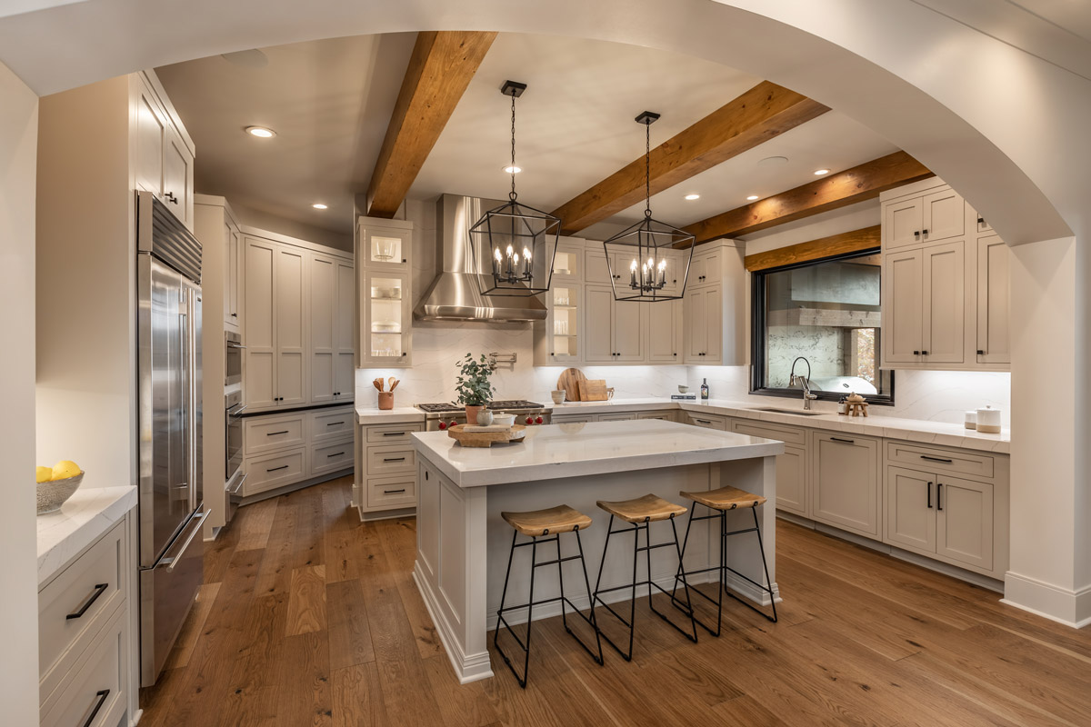 Custom kitchen with large beams