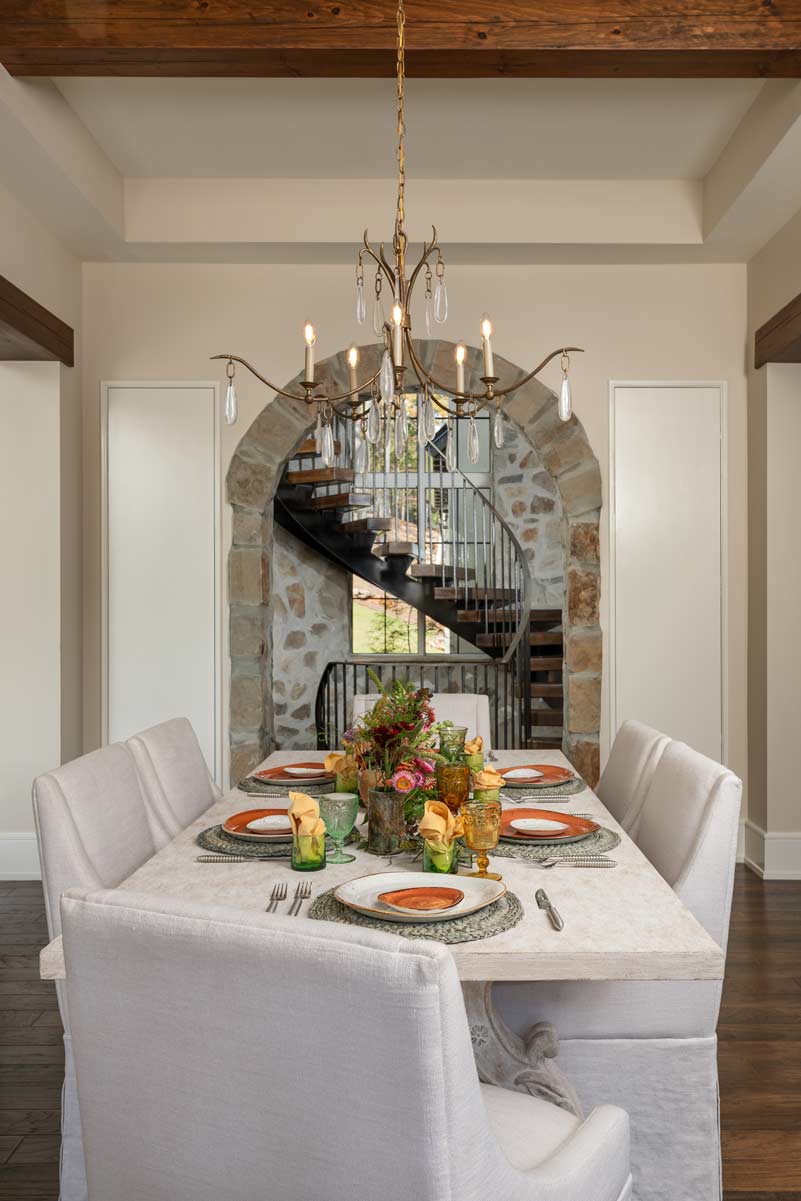 dining area with view of the staircase