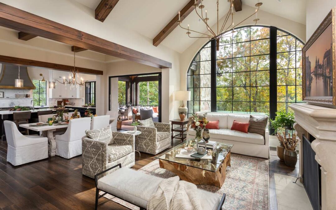 Open plan living space with living room, dining and kitchen