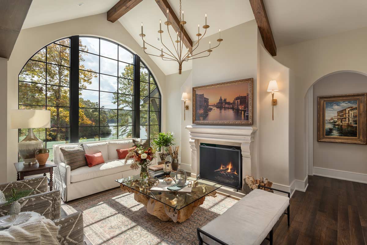 sun-filled living room overlooking Lake Keowee, SC