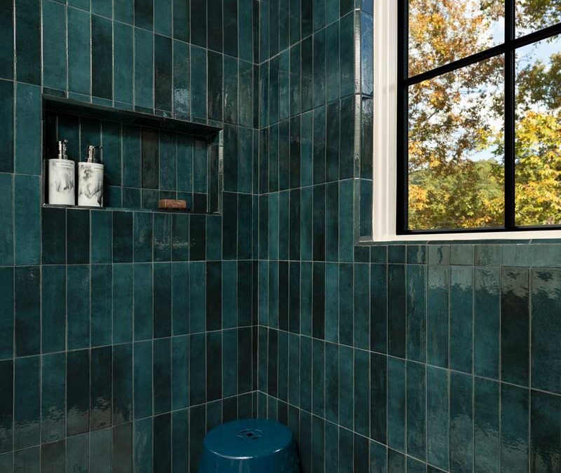 custom shower with blue tile