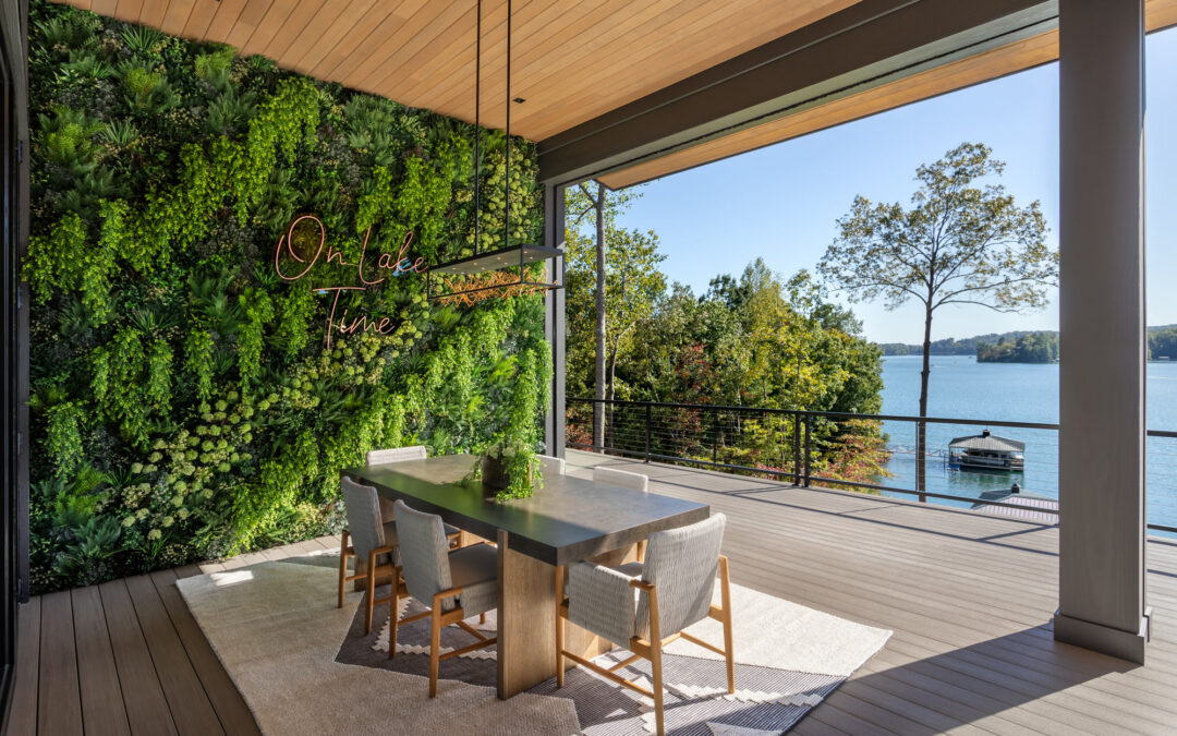 deck, fireplace, outdoor living, living wall, lake view, lake keowee