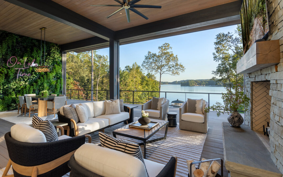 deck, fireplace, outdoor living, living wall, lake view, lake keowee