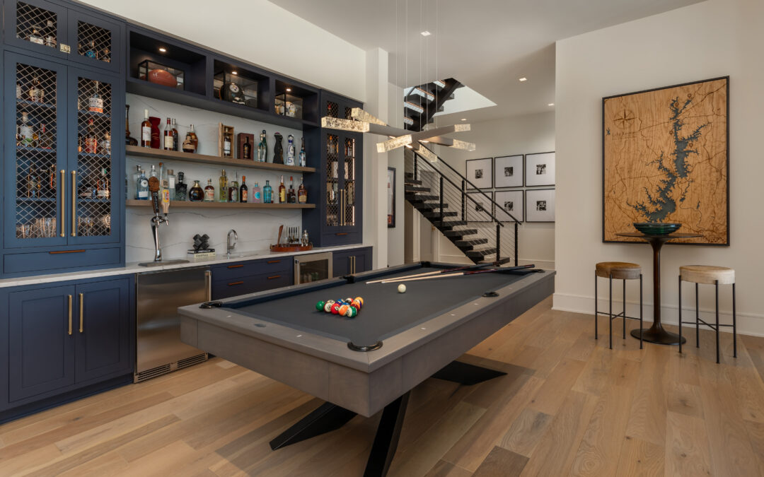 rec room, recreation room with pool table and wet bar