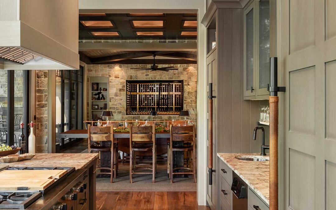 kitchen, green custom cabinetry