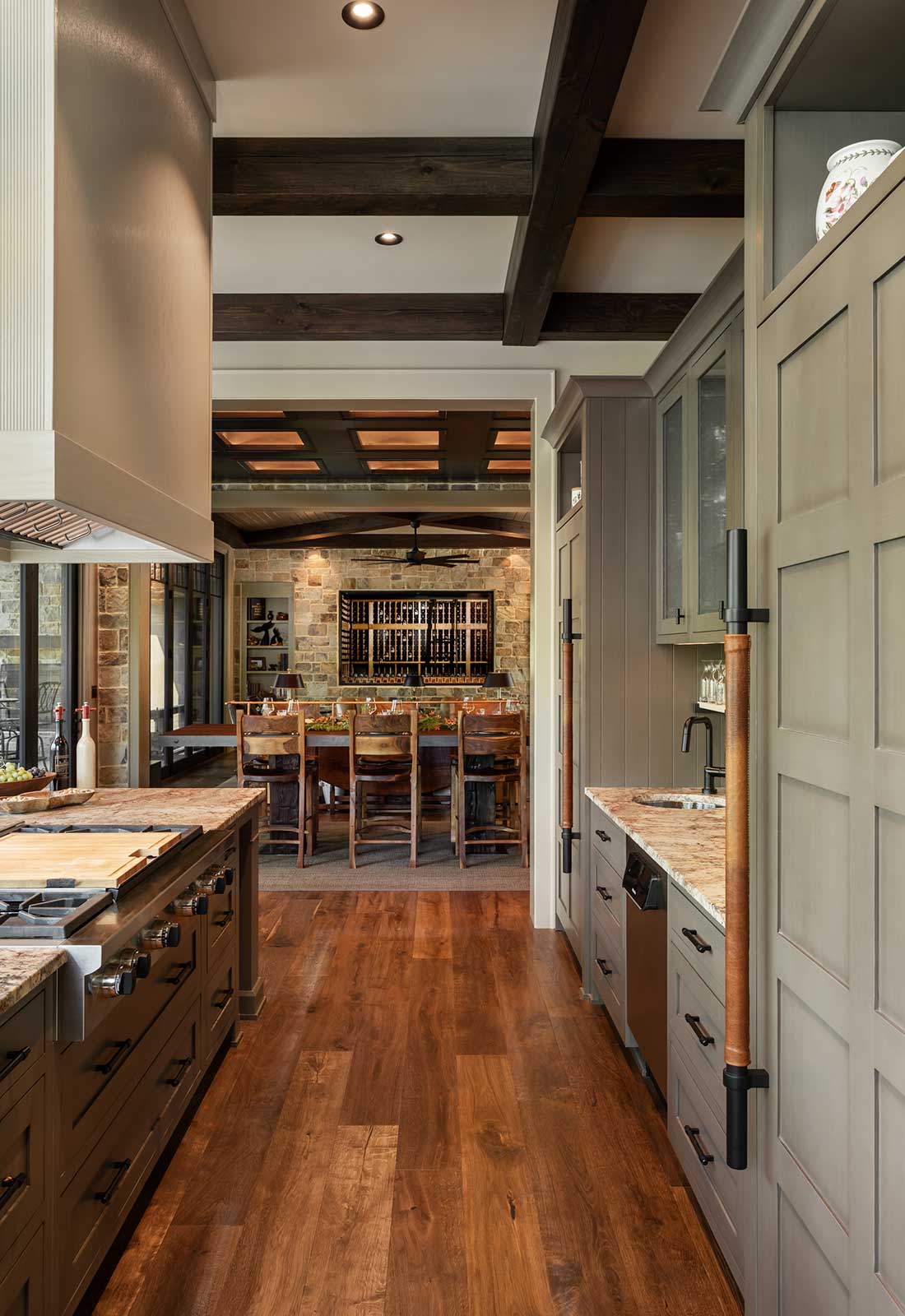 kitchen, green custom cabinetry